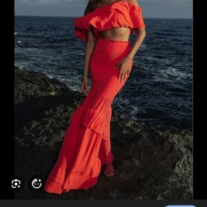 JLUXLABEL Vibrant Red Maxi Skirt Set